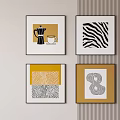 Modern Abstract Paintings with Various Patterns in White and Gold Frames on Decorative Wall 3d model