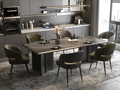 Modern Dining Table Set With Marble Top And Upholstered Chairs For Contemporary Dining Space 3d model