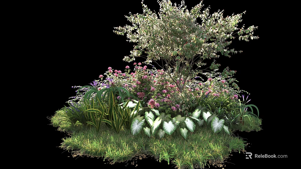 Lush Garden Shrub With Colorful Flowers Green Foliage And Mixed Plants 3d model 