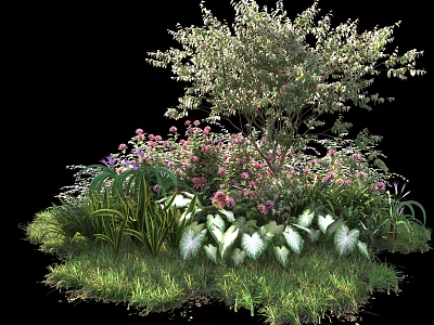 Lush Garden Shrub With Colorful Flowers Green Foliage And Mixed Plants 3d model