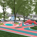 Outdoor Colorful Kids Playground With Slide Climbing Structure And Shaded Trees