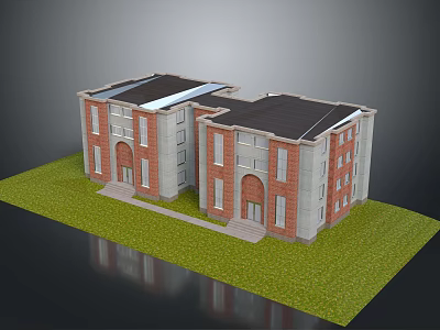 Twin Red Brick Architectural Model Buildings With Gray Walls Black Roof And Green Lawn 3d model