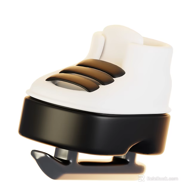 Sports Equipment Ice Skates With White Upper Black Sole And Sharp Metal Blade Design 3d model 