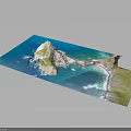Detailed 3D Terrain Model Featuring Island Ocean Beach and Cliff