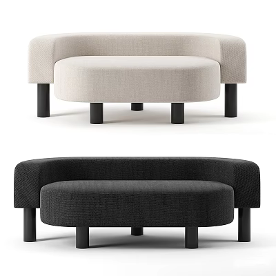 Modern Curved Two-Seater Sofa with Light and Dark Fabric Upholstery and Black Legs 3d model