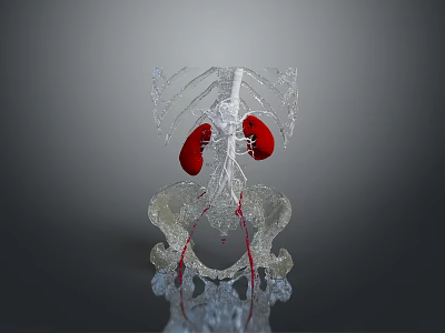 3D Anatomical Medical Device with Transparent Skeleton Structure Kidneys and Blood Vessels for Education 3d model