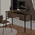 Modern Home Office Workspace With Wooden Desk Computer Monitor Chair And Decorations