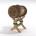 Traditional Drum Shaped Decorative Ornament Set with Carved Patterns on Wooden Stand