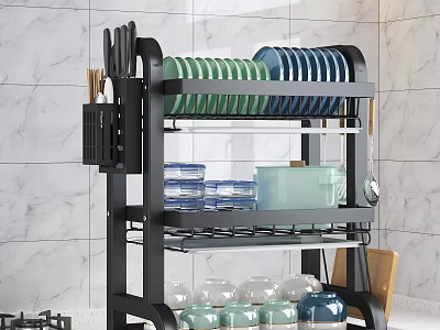 Modern Black Multi tiered Bathroom Cabinet Rack With Storage For Toiletries And Accessories 3d model