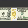 Stack of US Dollar Bills Bundled as Ten Thousand Dollars Cash