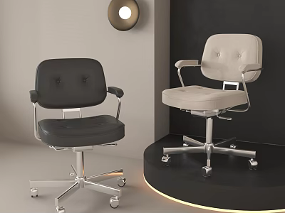 Modern Black And Beige Office Chairs With Armrests Upholstery Swivel Metal Bases And Wheels 3d model