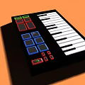 Colorful Electronic Keyboard With Red Blue Green Black Buttons White Black Keys On Orange Background