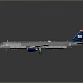 Modern White Passenger Airplane with Twin Engines Main Wings and Blue Red Tail Fin