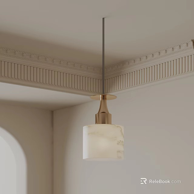 Elegant Modern Interior With Brass Pendant Light And Marble Lampshade 3d model