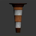 Red Brown And Silver Striped Traffic Cone With Round Top Base And Conical Shape