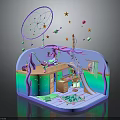 Whimsical Kids Room Interior With Dreamcatcher Swing Slide And Colorful Desk