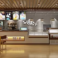 Bright Dessert Shop Front With Glass Door Display Cases Tables And Yellow Chairs Interior