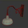 Rustic Wall Light Combination With Rusted Metal Arm Turquoise Lampshade And Decorative Scroll Design