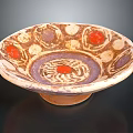 Colorful Bowl Shaped Sculpture Carving With Red Circular Motifs Purple Spiral And Pedestal Base