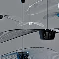 Modern Artistic Chandeliers With Metal Wire Structures And Black White Blue Flowing Shapes