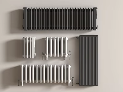 Black And White Radiators In Various Styles With Horizontal Vertical Panels For Home Heating 3d model