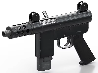 Vintage Black Submachine Gun With Vent Holes And Detachable Magazine 3d model