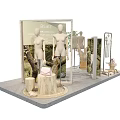 Fashion Retail Display With Mannequins Handbags Plant Decor And Wooden Stands