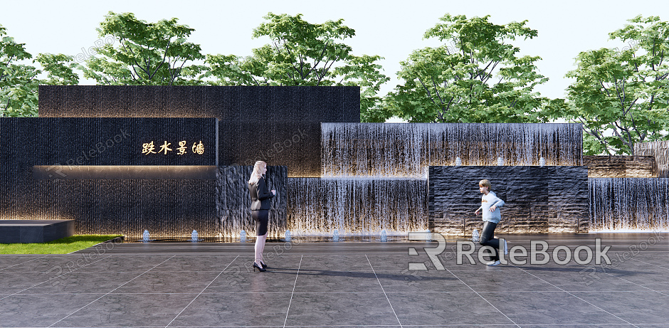 Modern landscape wall entrance waterscape wall model