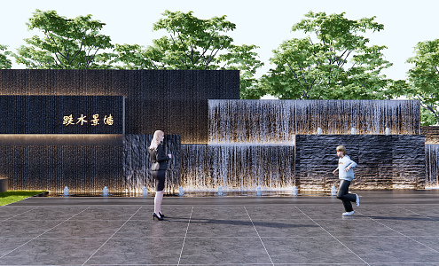 Modern landscape wall entrance waterscape wall 3d model