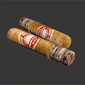 Two Premium Handmade Cigars With Red Labels And Natural Wrapper