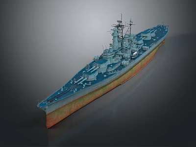 Battleship Warship Naval Vessel With Blue Deck Cannons And Upper Structure 3d model