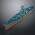 Battleship Warship Naval Vessel With Blue Deck Cannons And Upper Structure 3d model