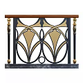 Ornate Metal Railings With Golden Decorative Patterns And Wooden Top Design