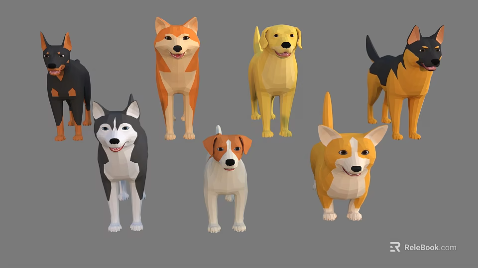 Low Poly Stylized Dogs Collection With Various Breeds And Friendly Expressions 3d model 