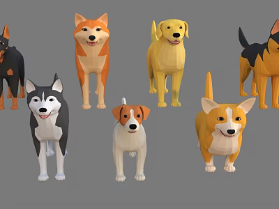 Low Poly Stylized Dogs Collection With Various Breeds And Friendly Expressions 3d model