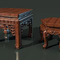Traditional Wooden Carved Pedestals And Square Small Tables With Ornate Patterns