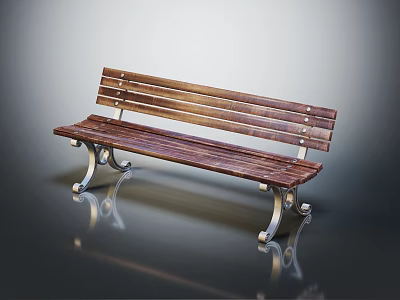 Wooden Outdoor Bench With Sturdy Metal Legs And Classic Design 3d model