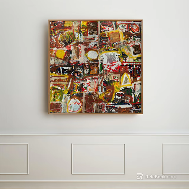 Vibrant Abstract Painting With Dynamic Colors Textures And Layered Design Elements 3d model