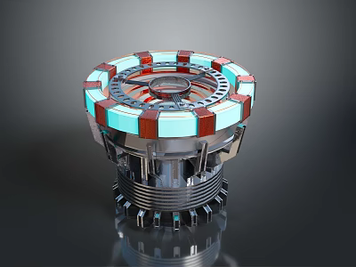 Futuristic Sci Fi Circular Device With Glowing Red Blue Panels And Metallic Base 3d model