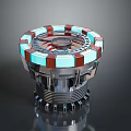 Futuristic Sci Fi Circular Device With Glowing Red Blue Panels And Metallic Base