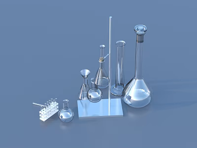 Scientific Laboratory Glassware Setup Featuring Beakers Flasks Test Tubes And Rack 3d model