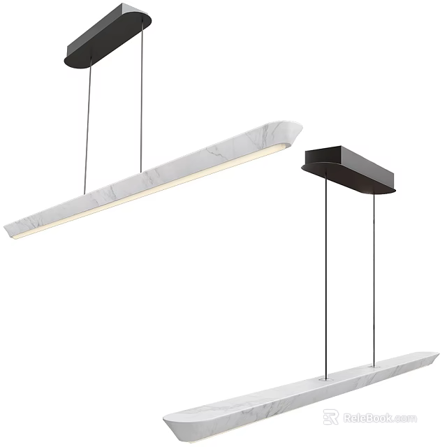 Sleek Modern Pendant Light Design With White Marble And Black Metal Hanging Fixture For Home Decor 3d model 