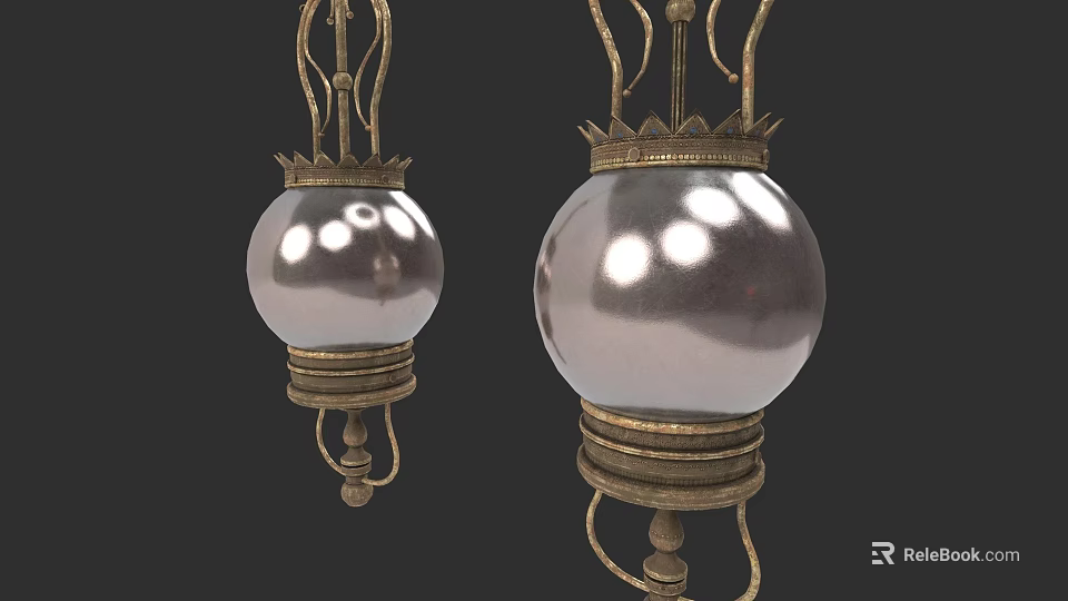 Elegant Golden Chandelier With Spherical Shade And Crown Top Design 3d model 