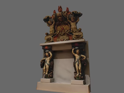 Intricately Carved Fireplace Featuring Cherub Statues Ornate Patterns and Elaborate Pedestal Base Design 3d model