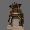 Intricately Carved Fireplace Featuring Cherub Statues Ornate Patterns and Elaborate Pedestal Base Design
