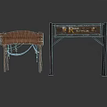 Wooden Table With Legs And Black Metal Frame Shelf Featuring Beer Cocktail Decor