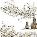 Elegant White Flower Branches With Two Metallic Vases On Decorative Base 3d model