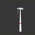 Wind Turbine Structure With Three Blades And Red White Stripes On White Tower