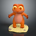 Orange Cartoon Dinosaur Character with Big Yellow Eyes Standing on Yellow Base and Small Stones