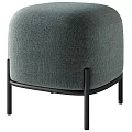 Beige Upholstered Ottoman With Black Metal Legs And Minimalist Design Style
